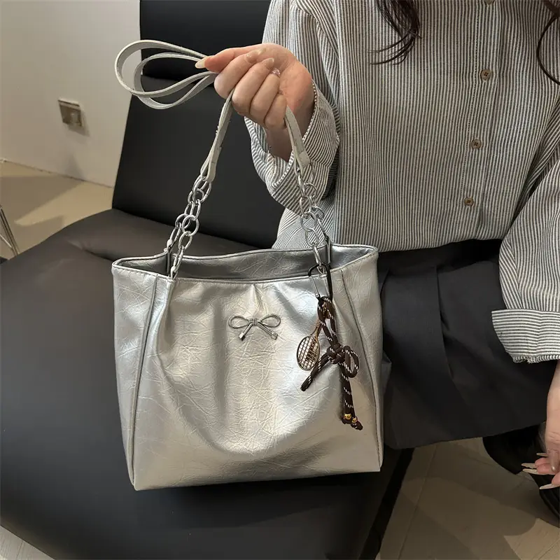 Silver Women's Large Capacity Tote Bag Spring Summer Casual - Image 5