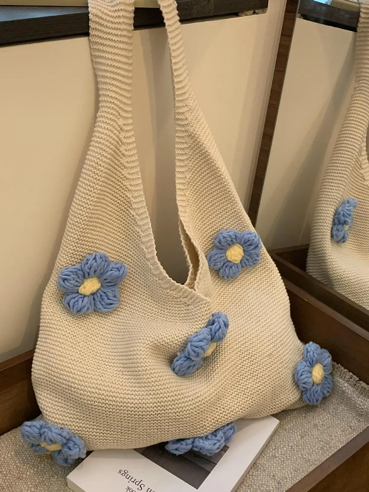 Women Knitted Shoulder Bag Pink Floral Spring Summer 2025