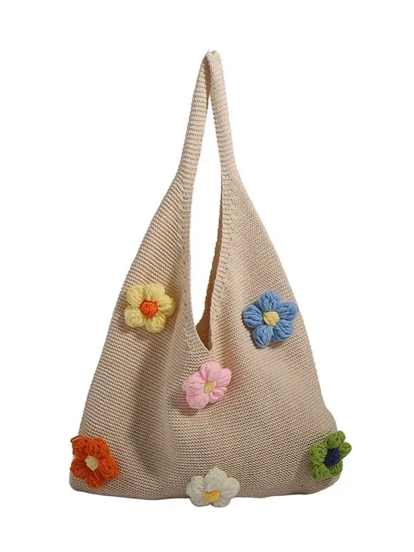 Women Knitted Shoulder Bag Pink Floral Spring Summer 2025