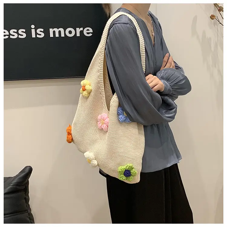 Women Knitted Shoulder Bag Pink Floral Spring Summer 2025 — feature 12