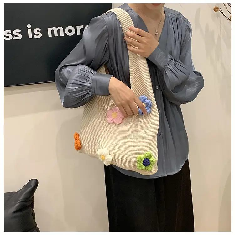 Women Knitted Shoulder Bag Pink Floral Spring Summer 2025 — feature 15