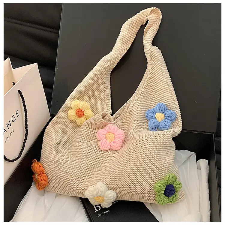 Women Knitted Shoulder Bag Pink Floral Spring Summer 2025 — feature 19