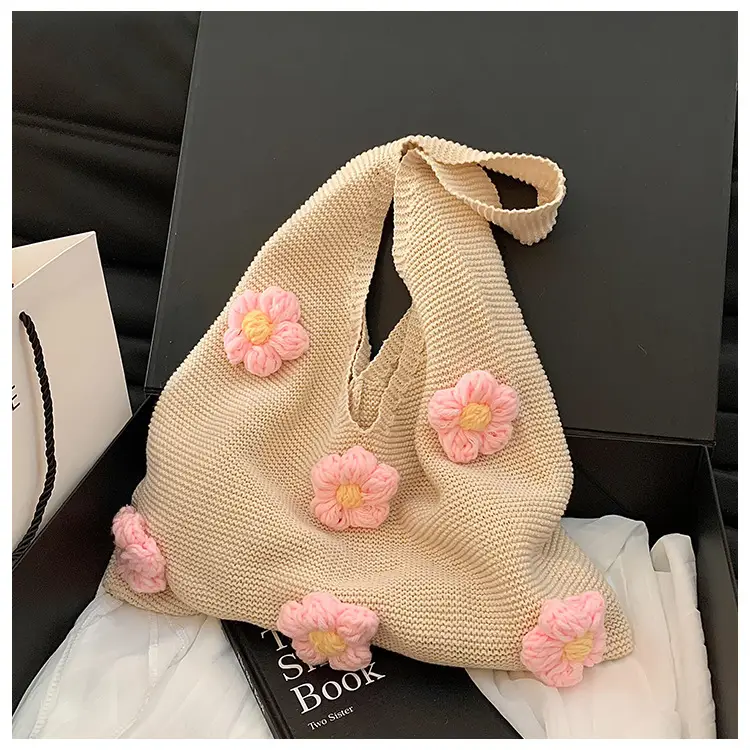 Women Knitted Shoulder Bag Pink Floral Spring Summer 2025 — feature 22