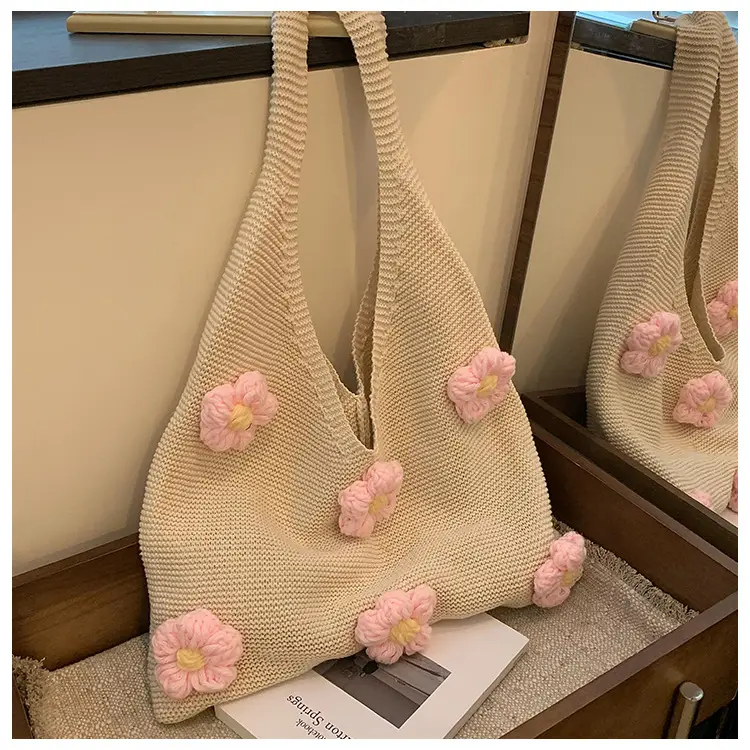 Women Knitted Shoulder Bag Pink Floral Spring Summer 2025 — feature 23