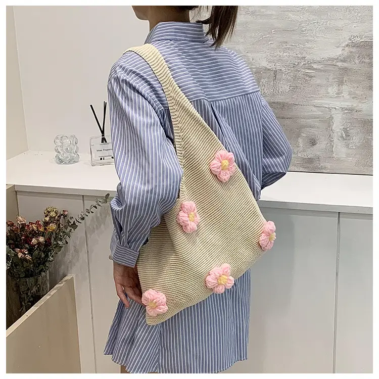 Women Knitted Shoulder Bag Pink Floral Spring Summer 2025 — feature 7