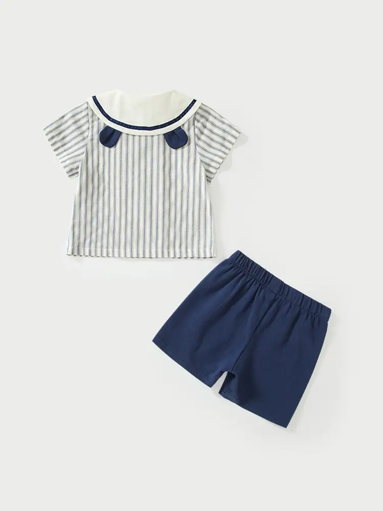 Boys 2025 Blue Striped Short Sleeve T-Shirt - Image 3