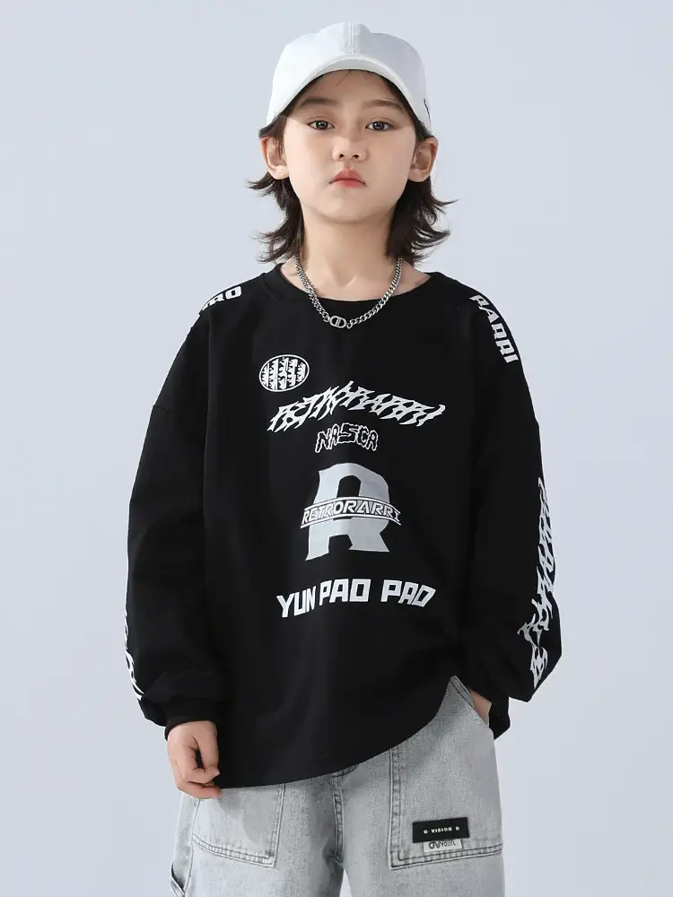 Boys Sweatshirt Black 2026 Kids Spring Wear