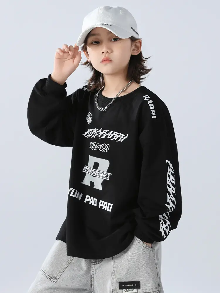 Boys Sweatshirt Black 2026 Kids Spring Wear