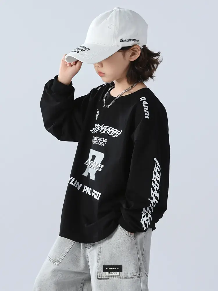 Boys Sweatshirt Black 2026 Kids Spring Wear