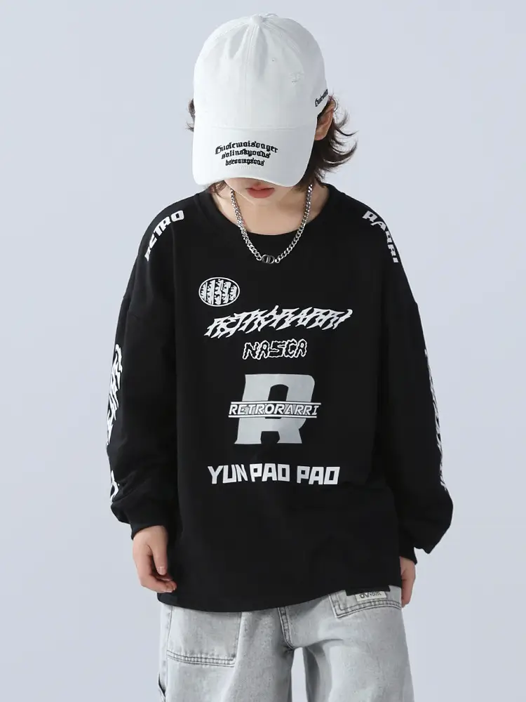 Boys Sweatshirt Black 2026 Kids Spring Wear