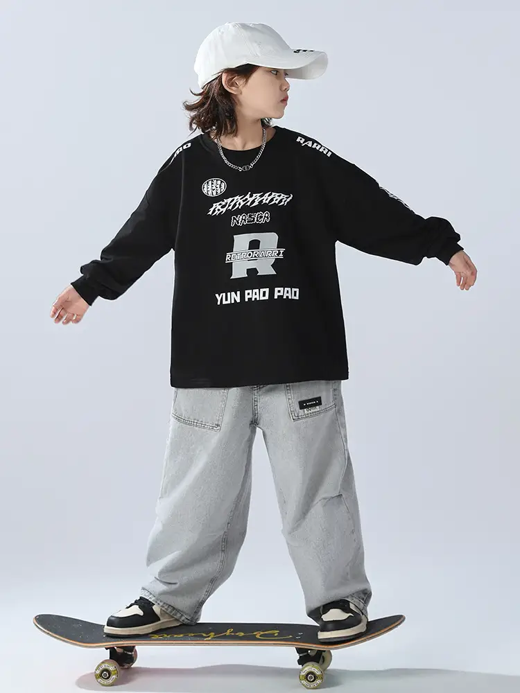 Boys Sweatshirt Black 2026 Kids Spring Wear