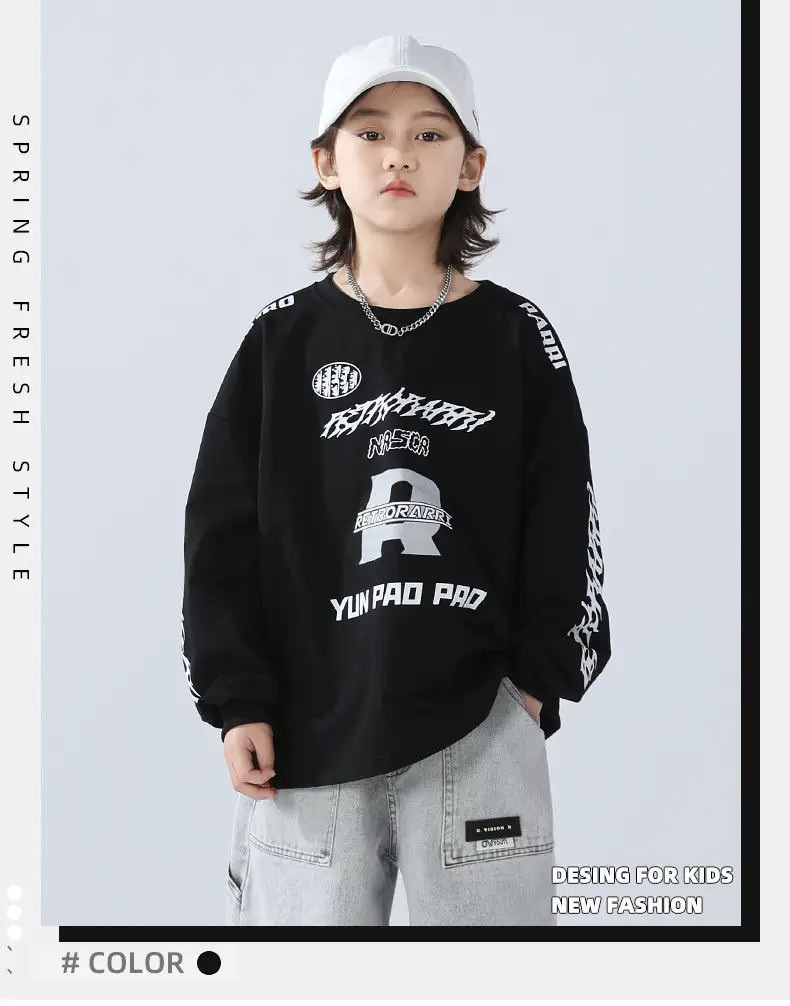 Boys Sweatshirt Black 2026 Kids Spring Wear — feature 1