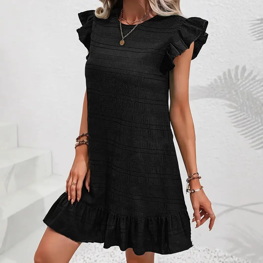 Black Ruffled Sleeveless Women's Dress Plus Size - Image 4