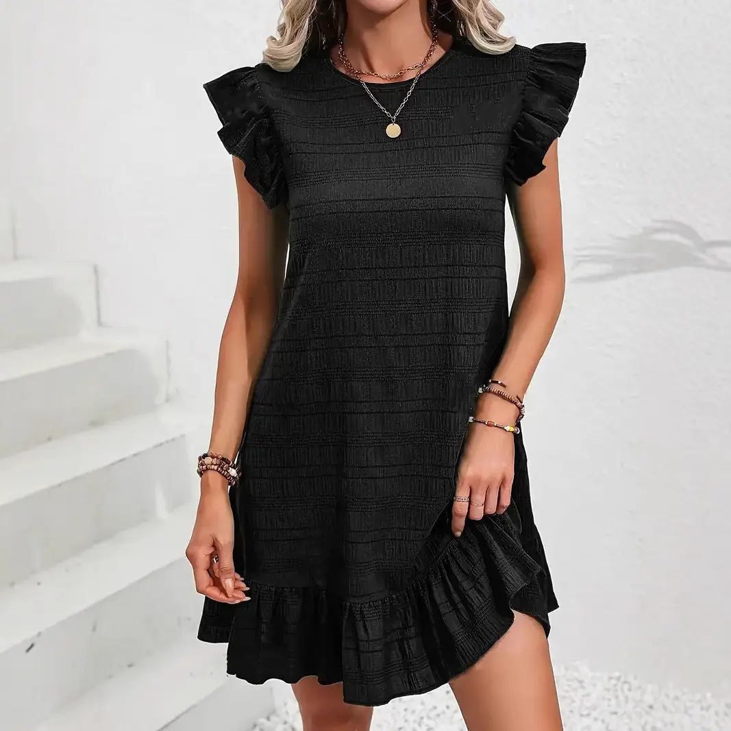 Black Ruffled Sleeveless Women's Dress Plus Size - Image 6