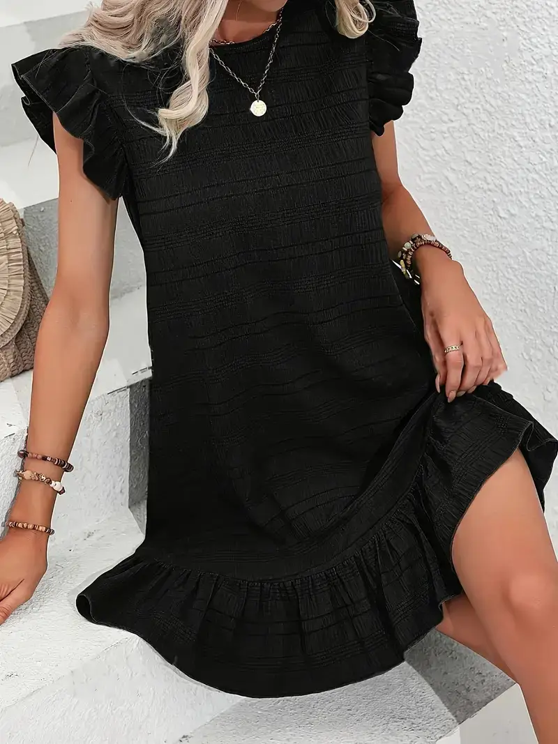 Black Ruffled Sleeveless Women's Dress Plus Size — feature 5