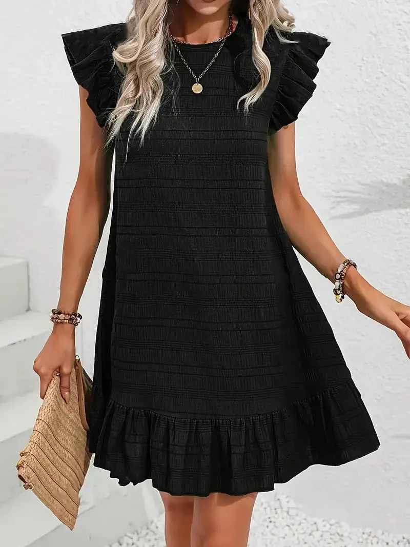 Black Ruffled Sleeveless Women's Dress Plus Size — feature 7