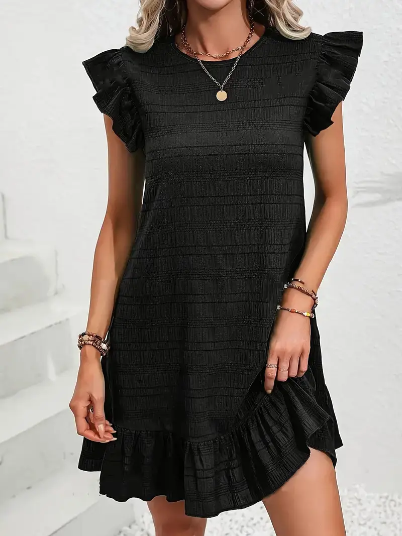 Black Ruffled Sleeveless Women's Dress Plus Size — feature 8