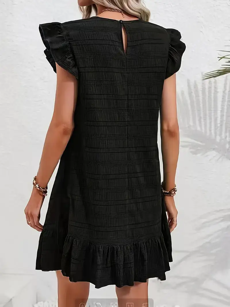 Black Ruffled Sleeveless Women's Dress Plus Size — feature 9