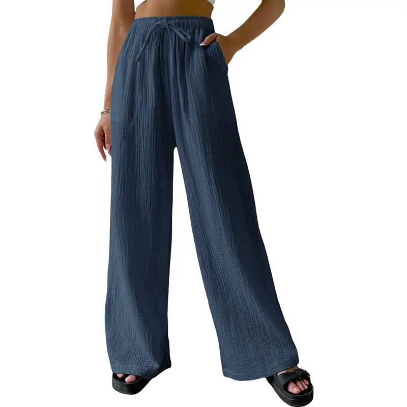 Women's Cotton Linen Wide Leg Pants White Green Brown Black - Image 7