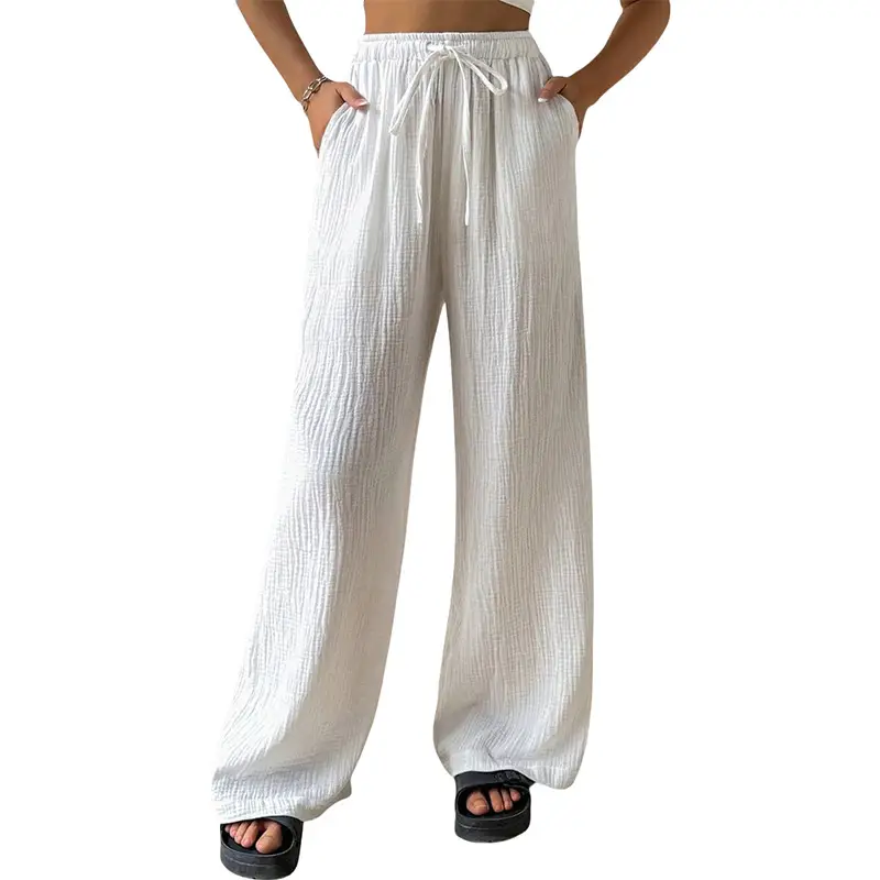 Women's Cotton Linen Wide Leg Pants White Green Brown Black - Image 10