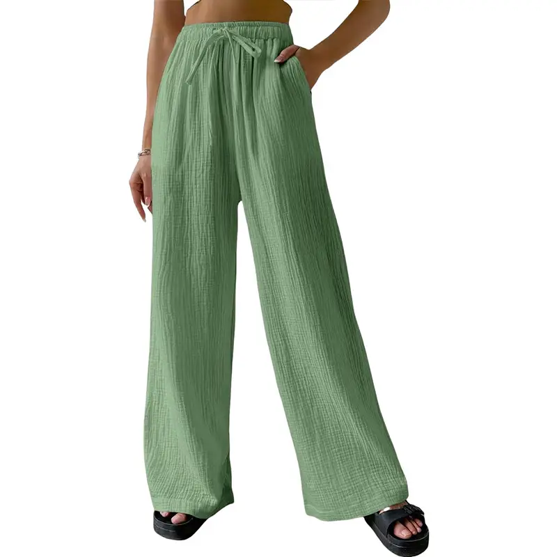 Women's Cotton Linen Wide Leg Pants White Green Brown Black - Image 4