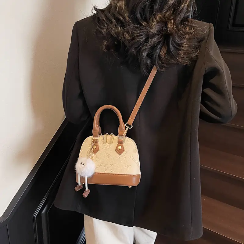 Vintage Printed Shoulder Bag for Women Brown Leather - Image 3