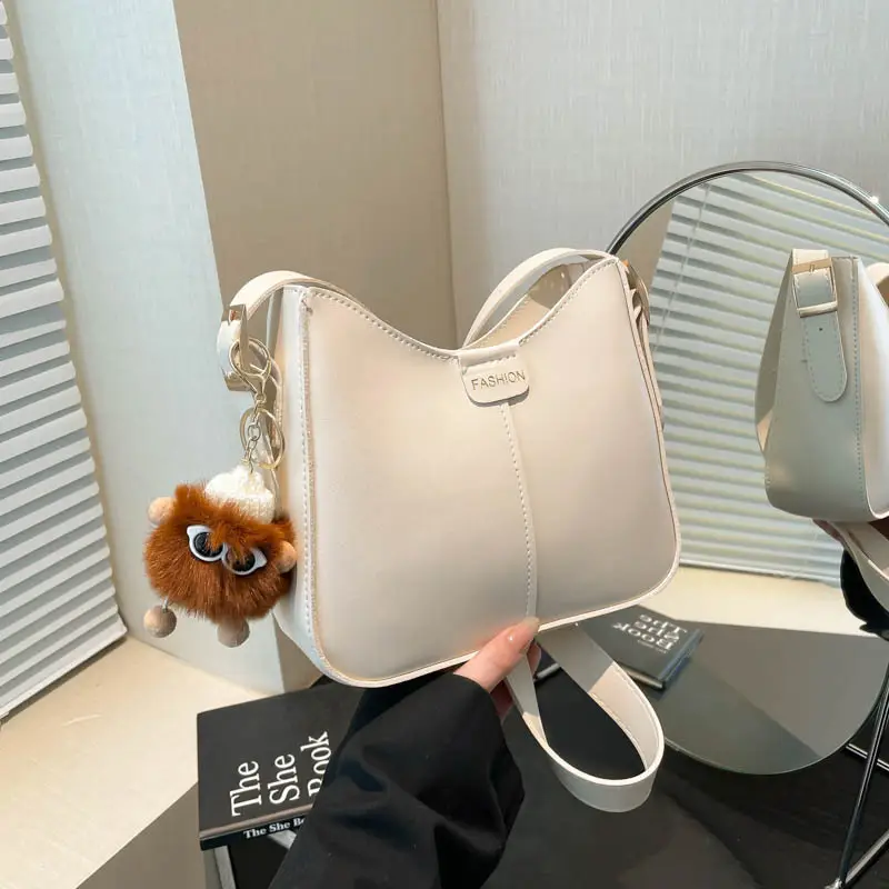 Trendy Beige Crossbody Bag with Pearl Drop - Image 6