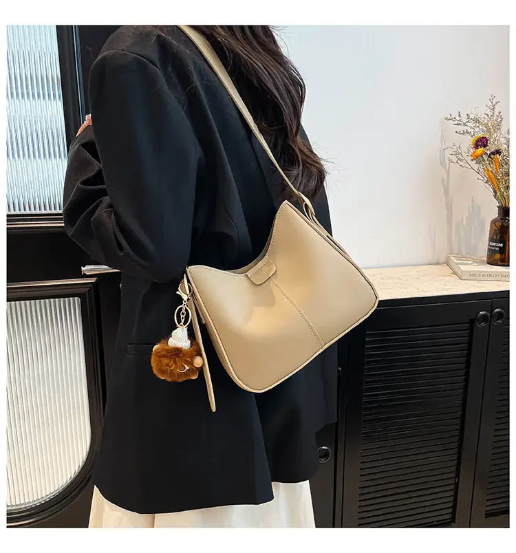Trendy Beige Crossbody Bag with Pearl Drop — feature 11