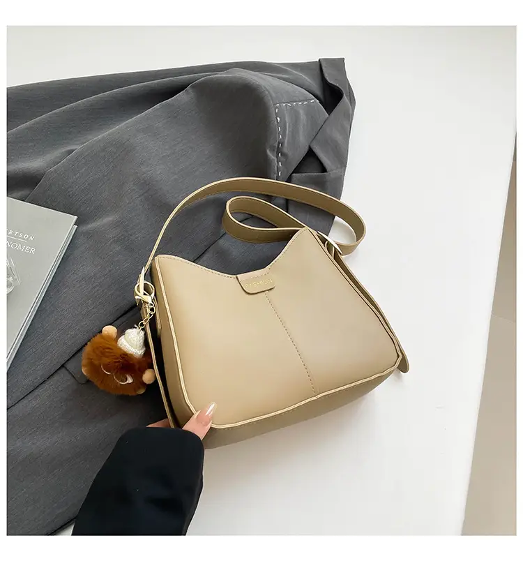 Trendy Beige Crossbody Bag with Pearl Drop - Image 4