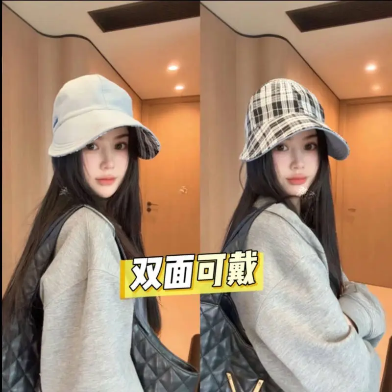 Double Sided Plaid Cap Summer Face Cover Large Bim - Image 10