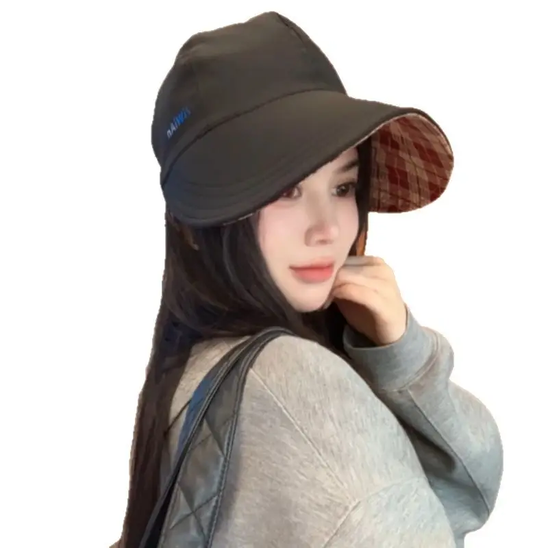 Double Sided Plaid Cap Summer Face Cover Large Bim - Image 11