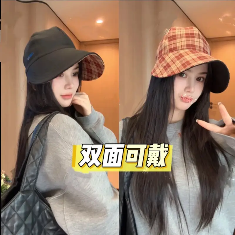 Double Sided Plaid Cap Summer Face Cover Large Bim — feature 4