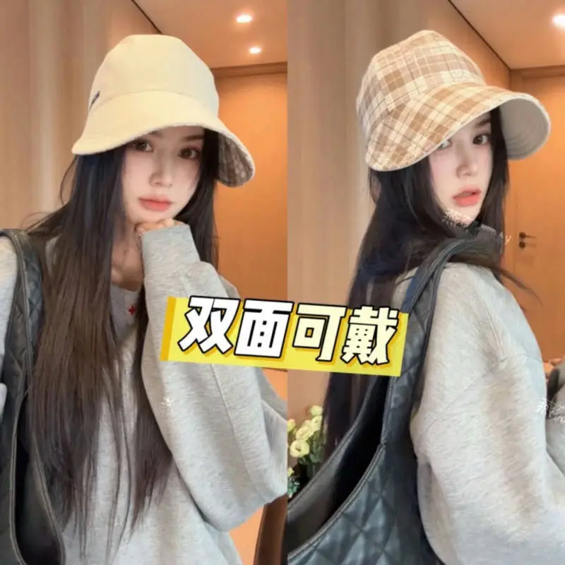 Double Sided Plaid Cap Summer Face Cover Large Bim - Image 2