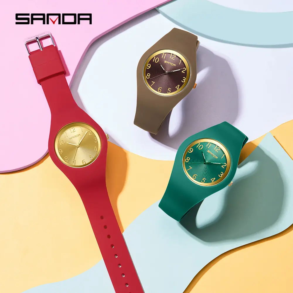 Sanda Red Silicone Women's Watch with Gold Dial - Image 8