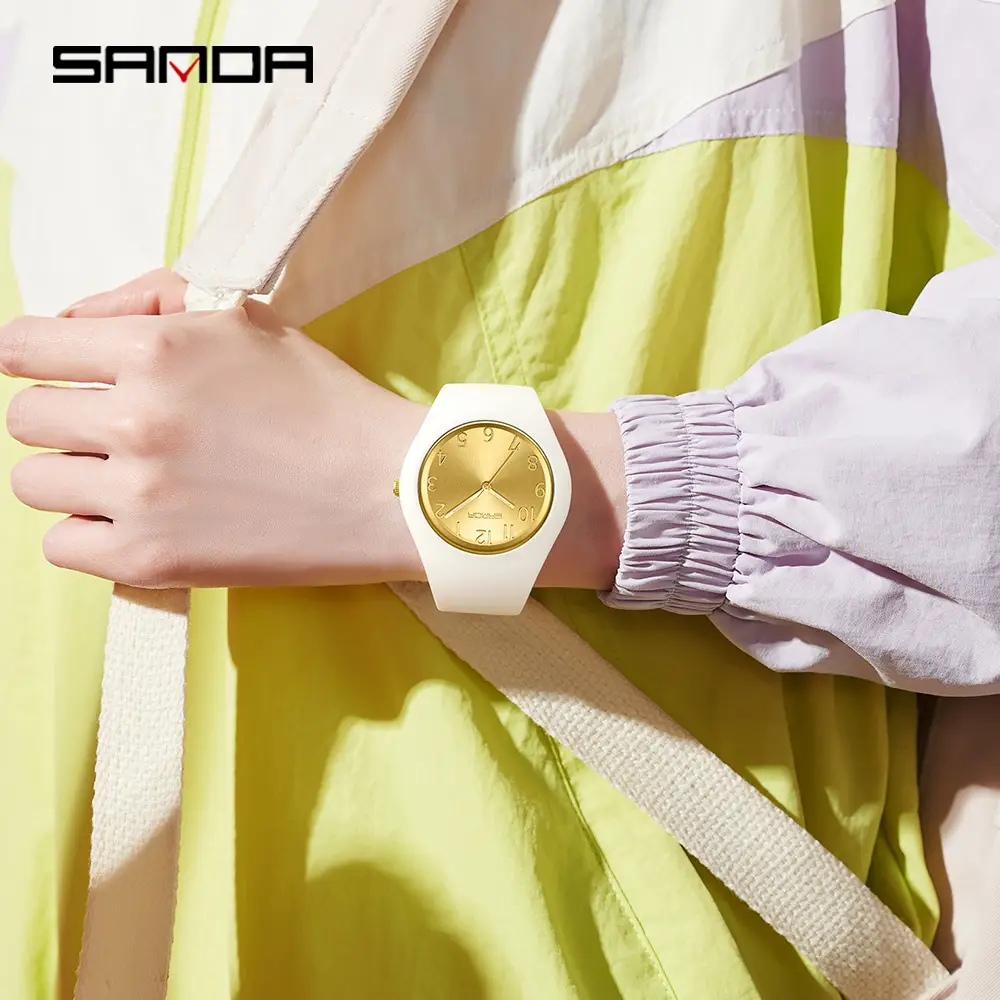 Sanda Red Silicone Women's Watch with Gold Dial - Image 9