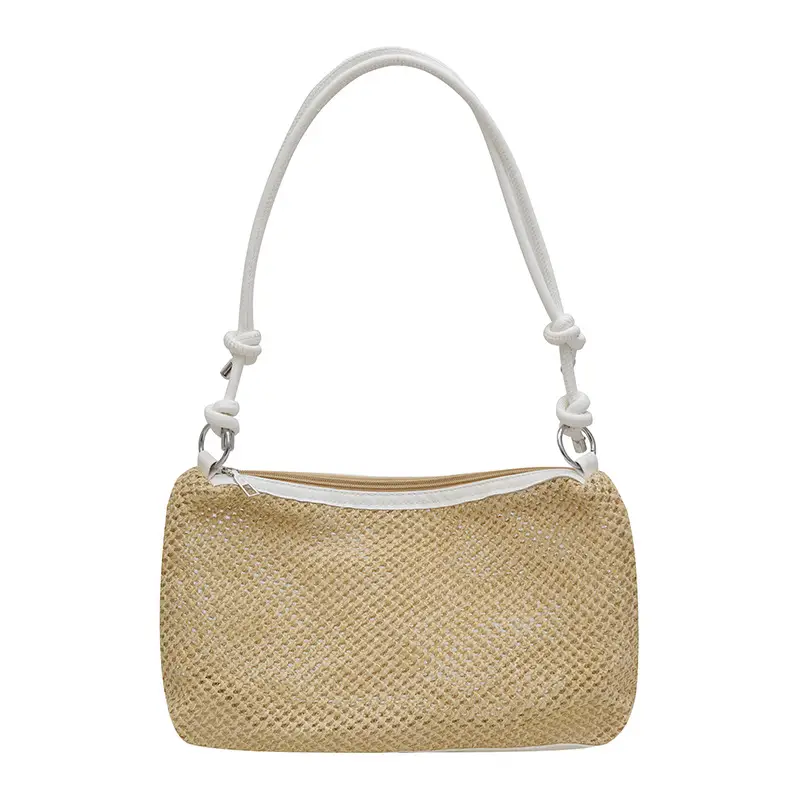 Retro Straw Tote Bag with Black Leather Strap - Image 2