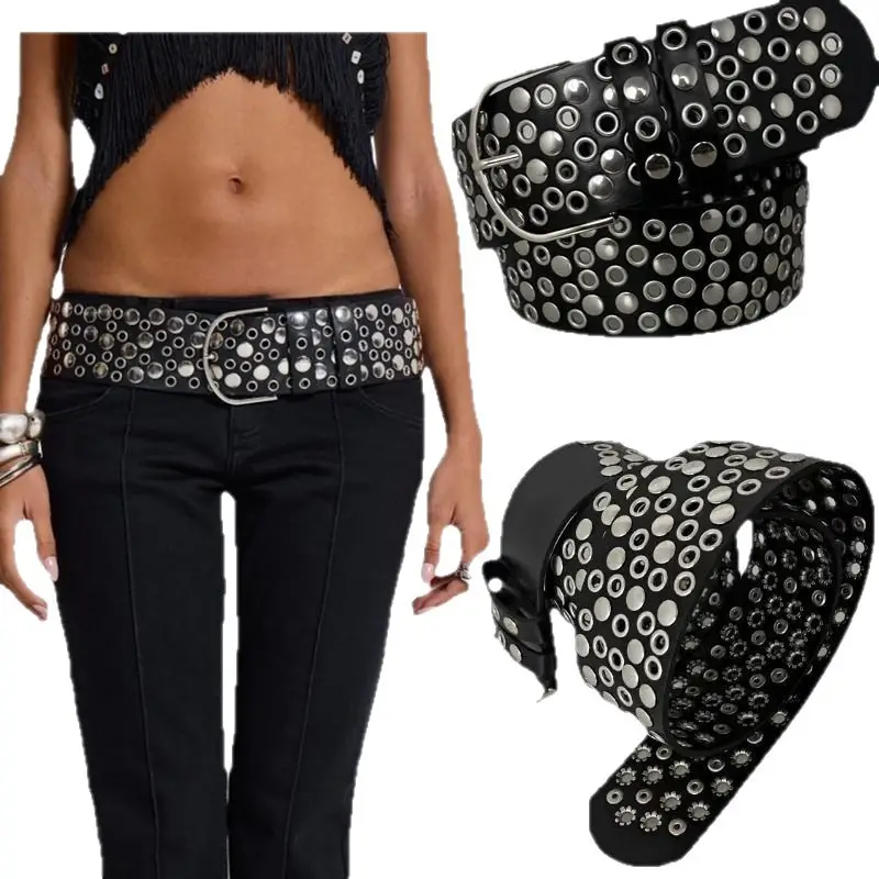 Black Rivet Belt for Women Retro Punk Y2K Fashion