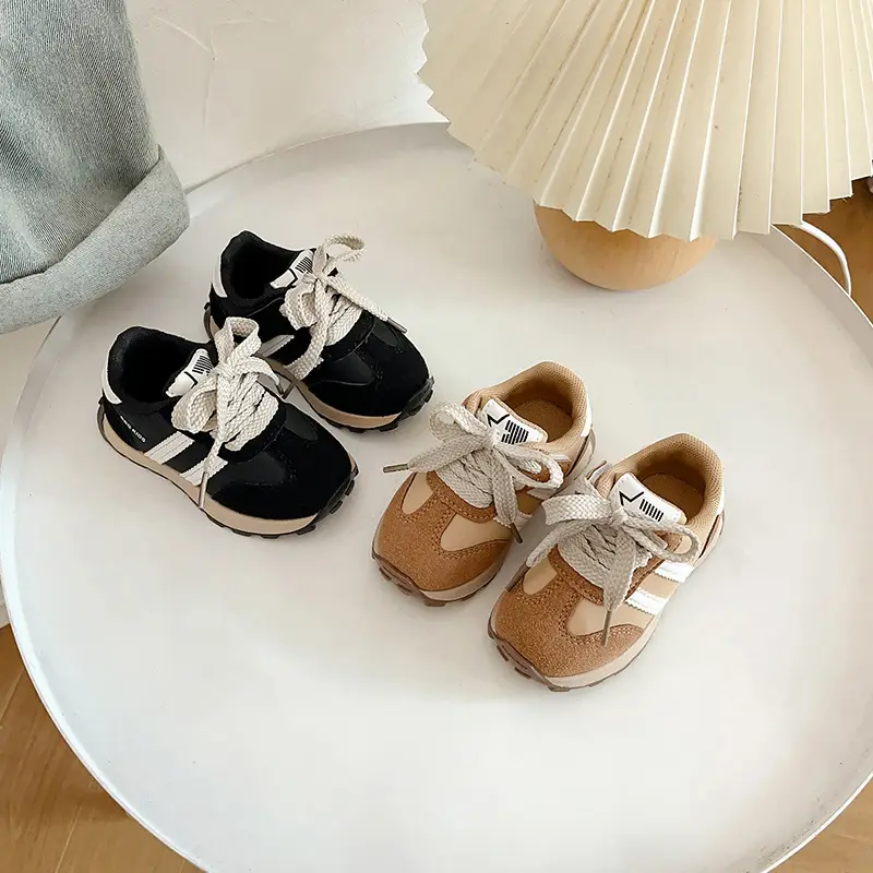 Baby Sneakers Black Brown Soft Sole Toddler Shoes