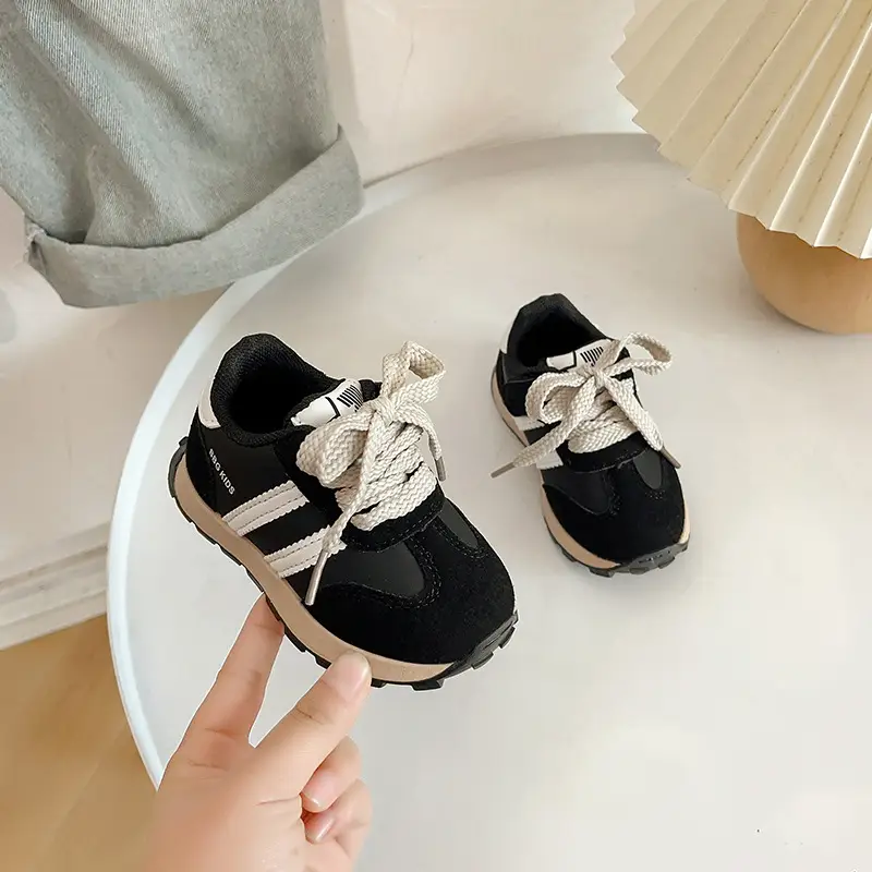 Baby Sneakers Black Brown Soft Sole Toddler Shoes