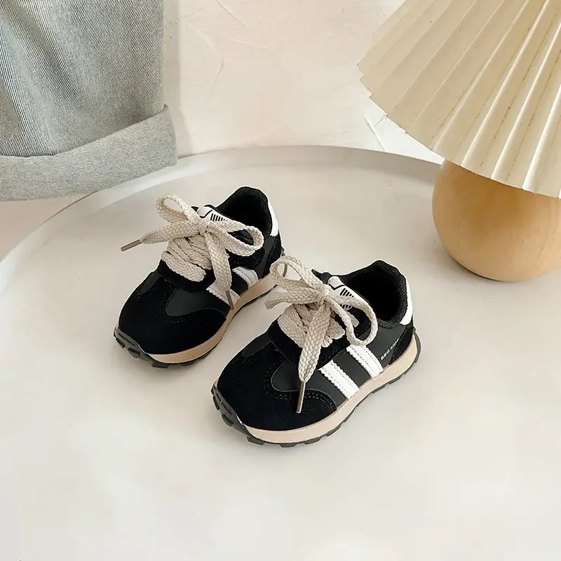 Baby Sneakers Black Brown Soft Sole Toddler Shoes