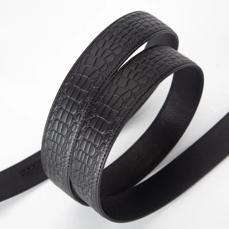 Men's Black Croc Embellished Belt Automatic Buckle - Image 2