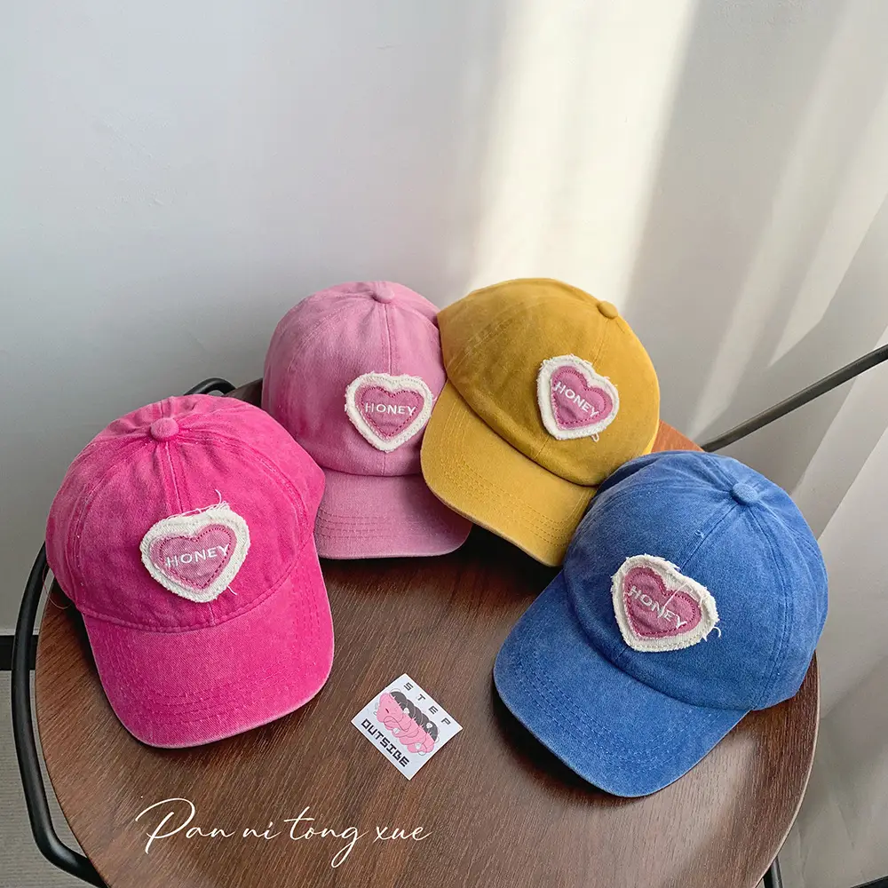 Pink Heart Embroidered Baseball Cap for Girls - Image 14