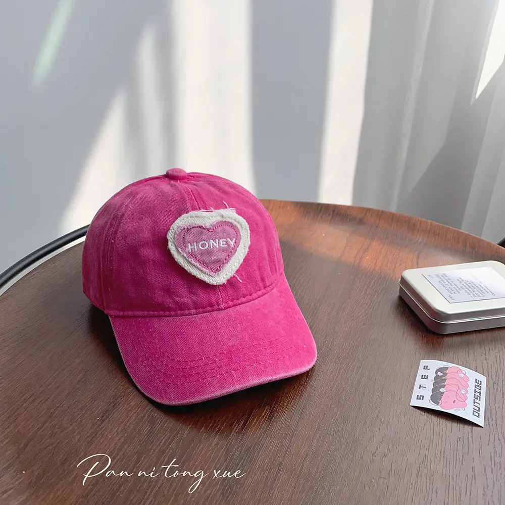 Pink Heart Embroidered Baseball Cap for Girls - Image 10