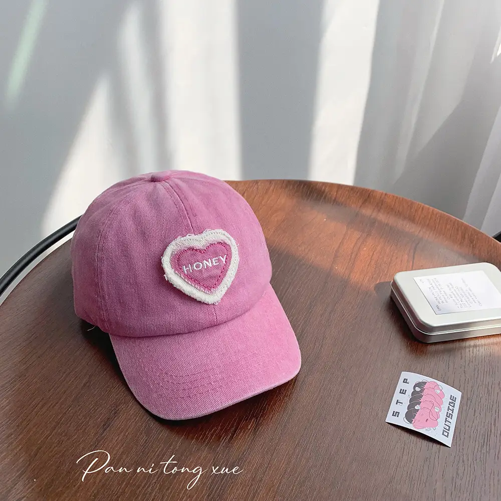 Pink Heart Embroidered Baseball Cap for Girls - Image 2