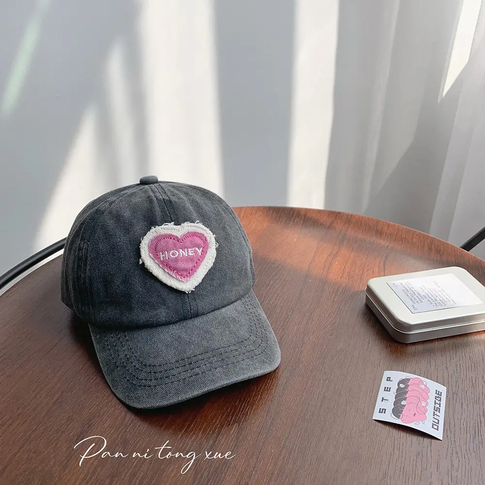 Pink Heart Embroidered Baseball Cap for Girls - Image 3