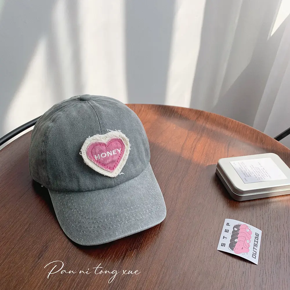 Pink Heart Embroidered Baseball Cap for Girls - Image 4