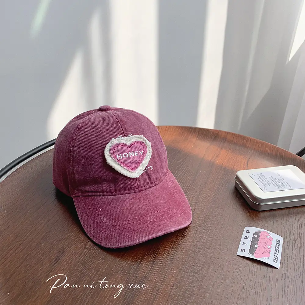 Pink Heart Embroidered Baseball Cap for Girls - Image 6
