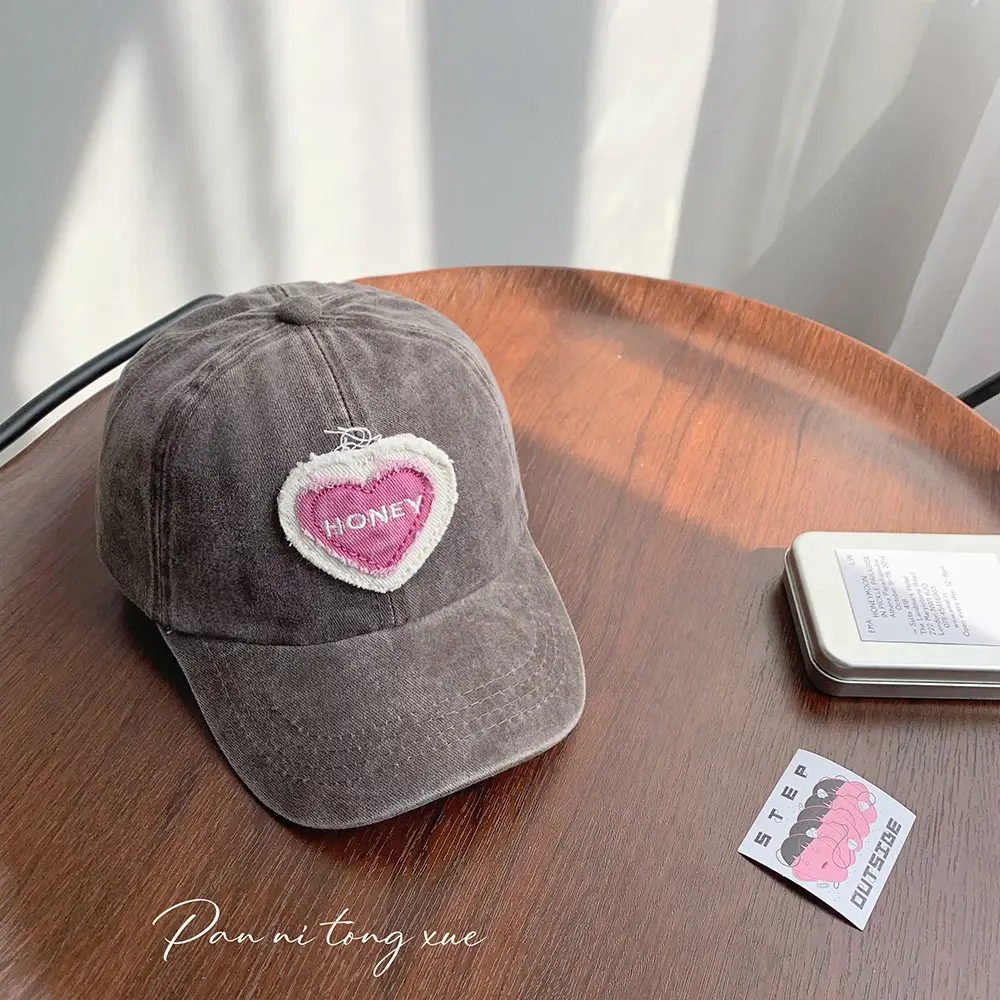 Pink Heart Embroidered Baseball Cap for Girls - Image 7