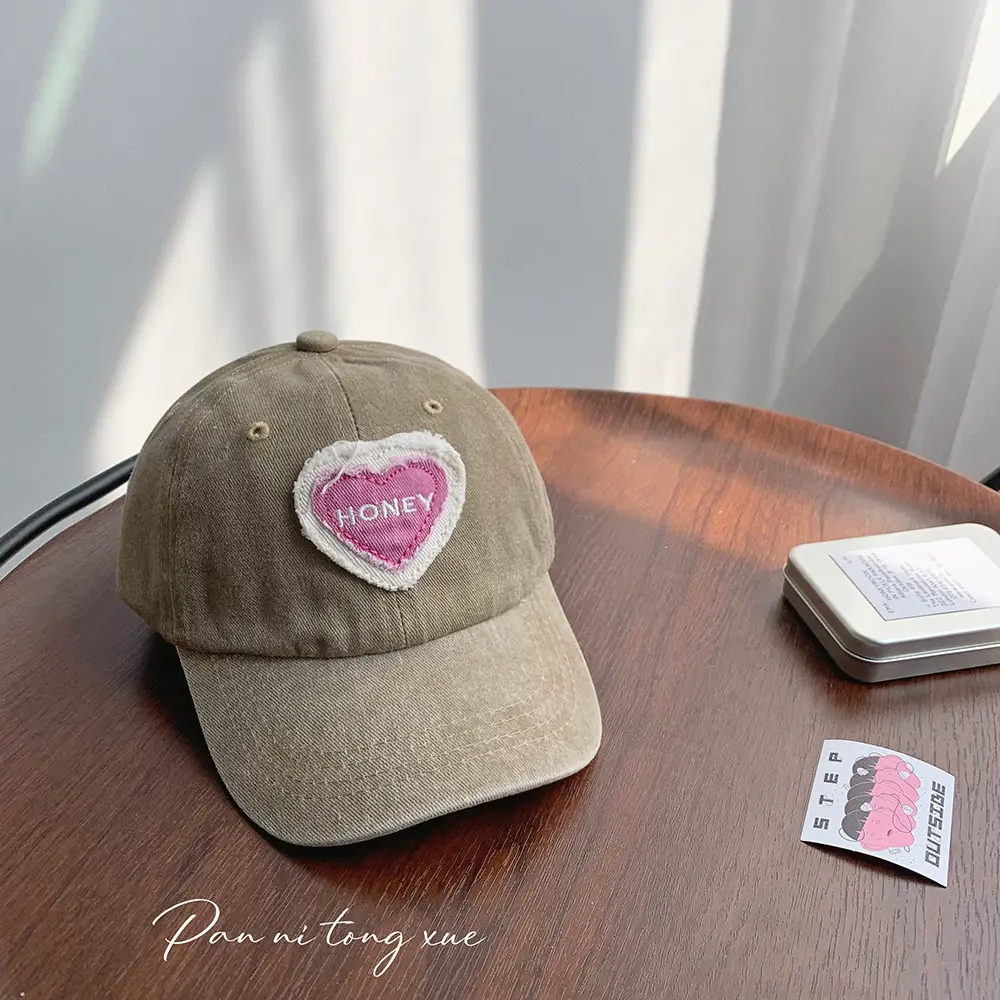 Pink Heart Embroidered Baseball Cap for Girls - Image 8