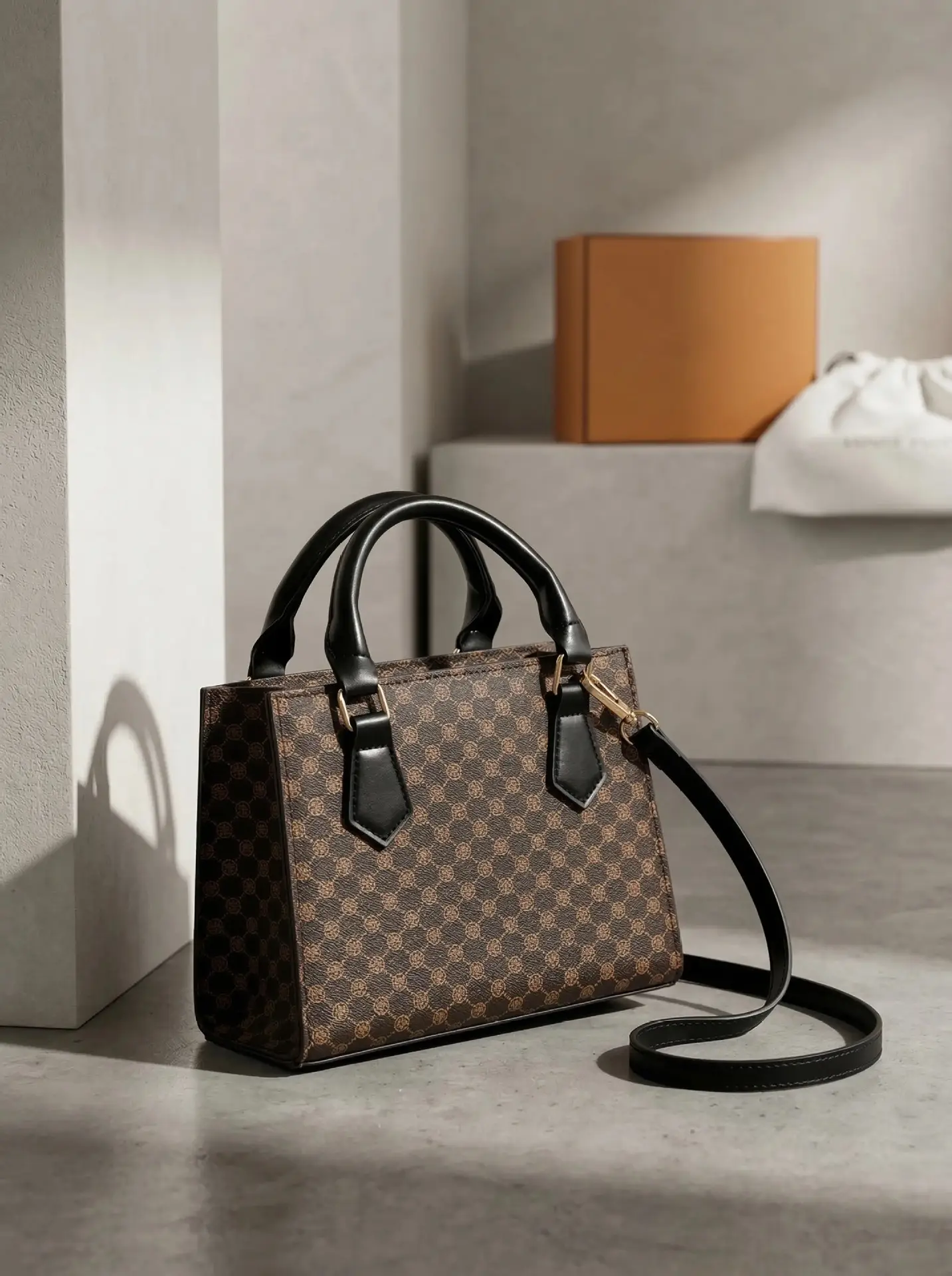 Vintage Checkered Handbag for Women with Leather Handles — feature 1